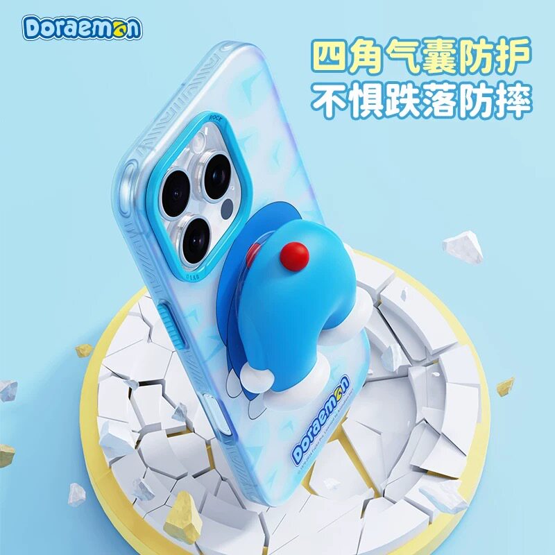 ROCK洛克适用苹果16pro max手机壳叮当猫立体支架iPhone16气囊支撑架蜡笔小新磨砂全包防摔保护套机器猫
