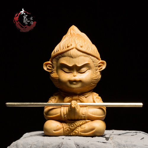 黄杨木雕手把件创意实木雕刻工艺品斗战胜佛车摆件齐天大圣孙悟空 - 图0