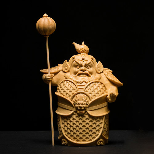 黄杨木雕中式客厅雕刻工艺品家居风水人物文玩小摆件哼哈二将门神 - 图1