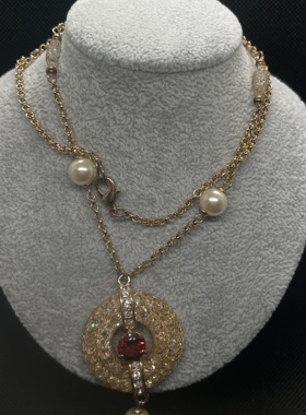 中古vintage意大利回流绞丝工艺人工培育红宝项链 白水晶项链019#