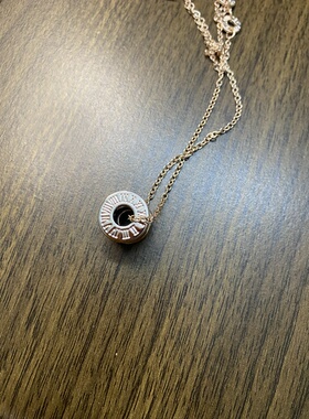 中古vintage黑陶瓷弹簧钛钢玫瑰金色百搭项链