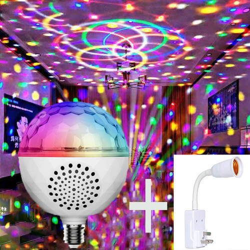 七彩旋转灯氛围家用客厅LED魔球泡自动蹦迪舞台ktv闪光灯蓝牙音响 - 图1