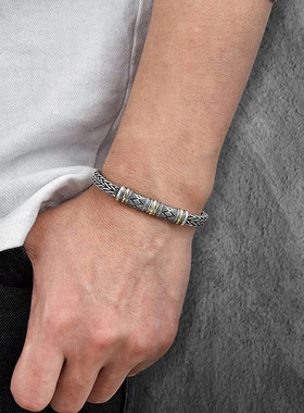 高级感手工编织龙骨纯银手链男士