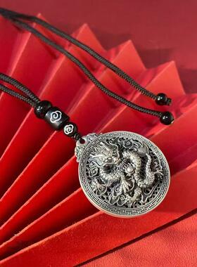 国潮风古法花丝生肖龙牌纯银吊坠