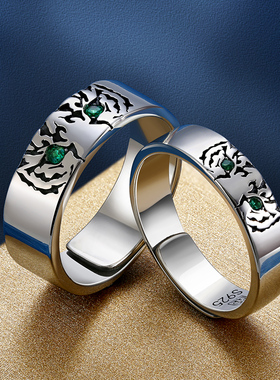 虎纹情侣国潮纯银戒指男女可戴