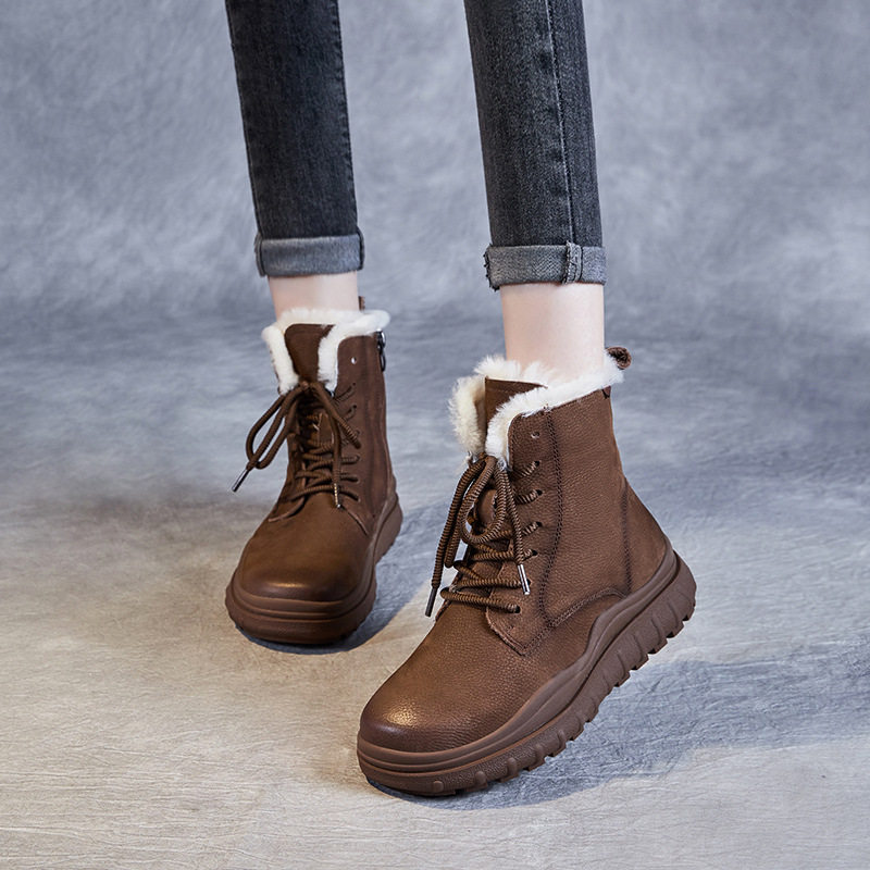 羊毛雪地靴女秋冬新款加绒加厚保暖棉靴头层牛皮圆头厚底复古短靴,淘宝优惠券,粉丝福利购,淘宝优惠卷