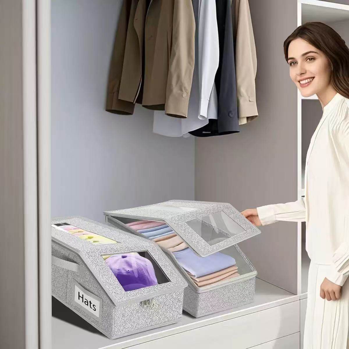 跨境帽子收纳盒拉链盒帽子防尘收纳盒大容量可堆叠棒球帽储物盒,淘宝优惠券,粉丝福利购,淘宝优惠卷