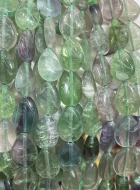 天然绿萤石水滴散珠粉水晶亮面手链项链DIY半成品珠手串饰品配件