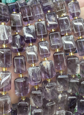 天然紫水晶塔晶散珠长方柱切面水晶原石手链项链DIY半成品手串珠