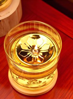 中式禅意玻璃莲花底座酥油灯