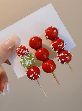 红色冰糖葫芦发夹新年礼物搞怪仿真食物发卡可爱创意中国红发饰