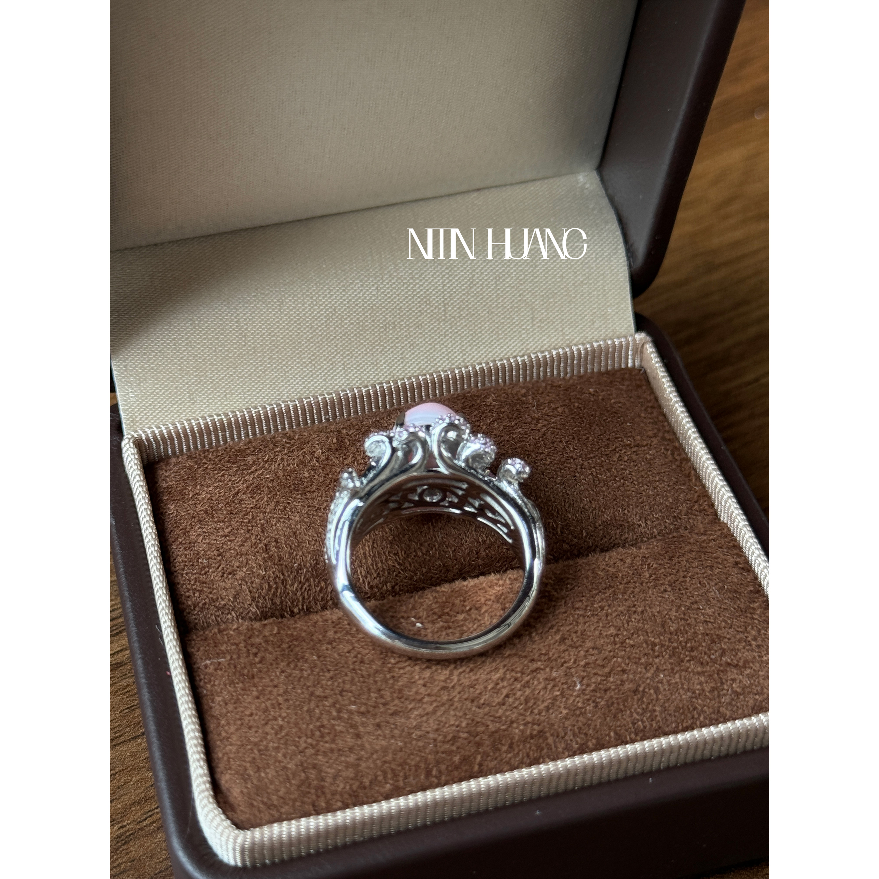 NITIN HUANG 天然粉贝胭脂粉花簇戒指 通体925纯银镀金轻奢 - 图1