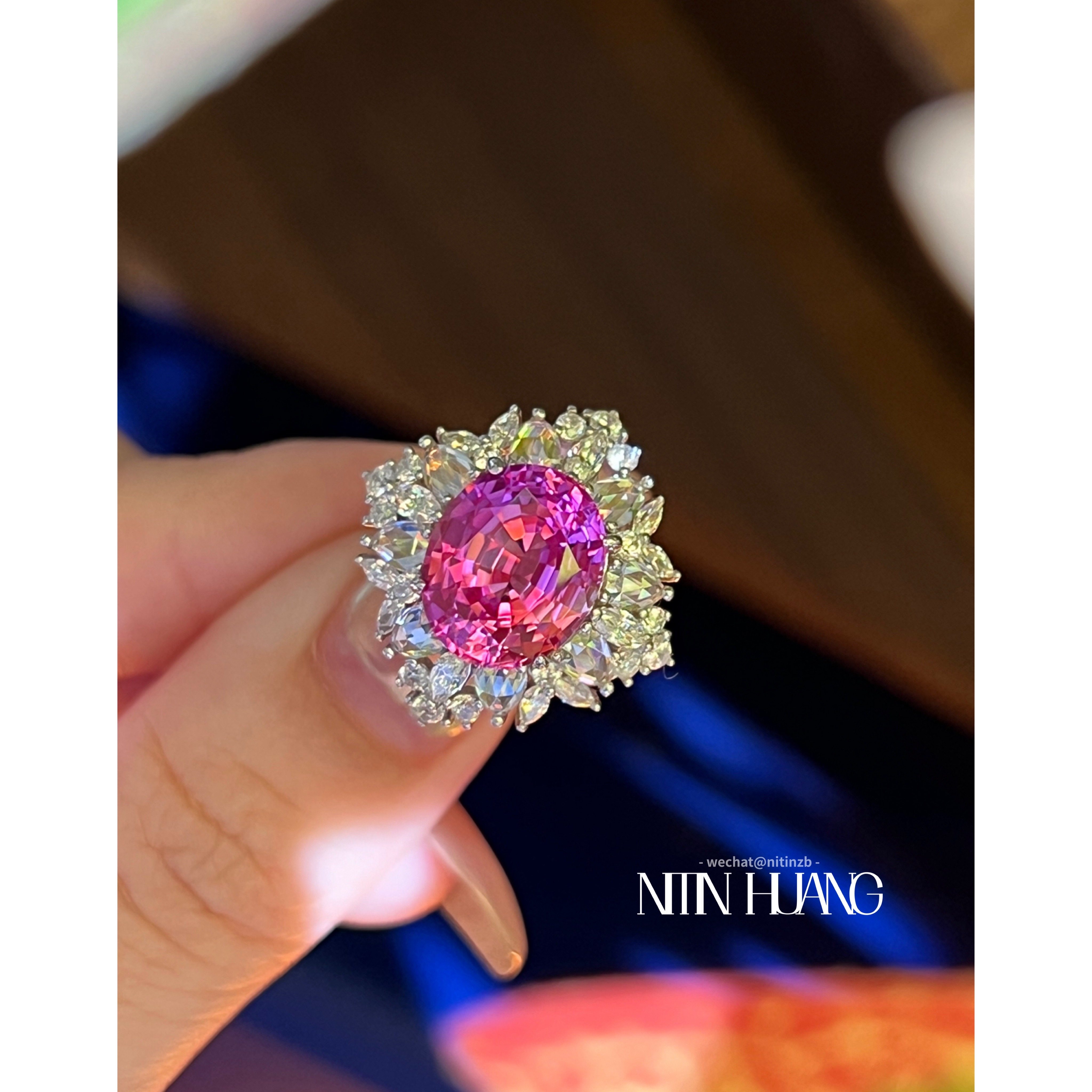 NITINHUANG 培育粉蓝宝石戒指 9克拉 通体925纯银镀真金 芭比戒指,淘宝优惠券,粉丝福利购,淘宝优惠卷