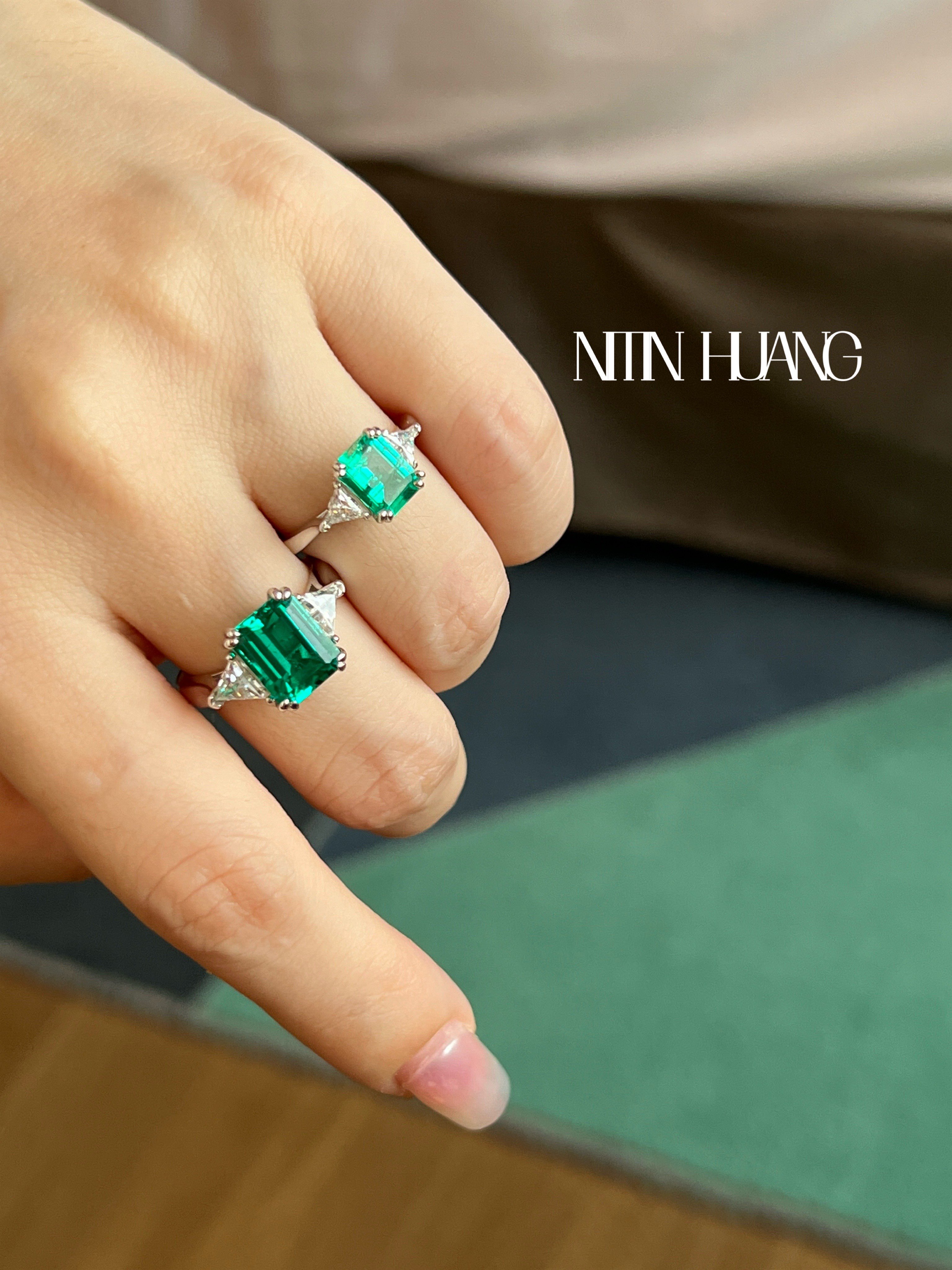 Sterling Silver Wooden Emerald Ring