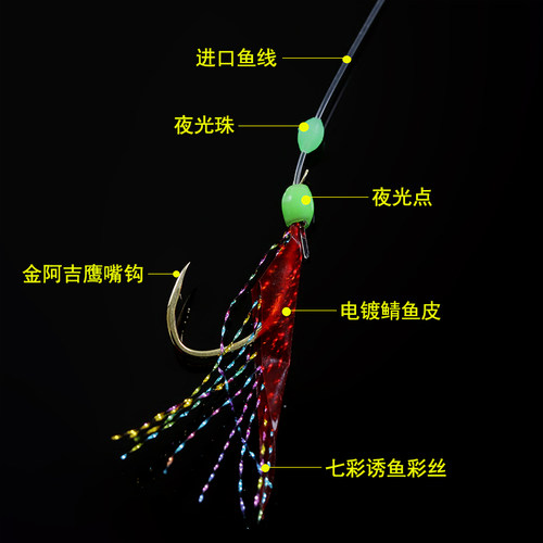 沙沙麦新鸿圈S615真鱼皮红皮串钩十钩仕挂海钓船钓路亚带鱼鲅鱼钩 - 图0