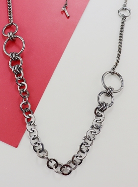 KC欧美复古做旧黑色链条项链时尚百搭个性独特设计vintage