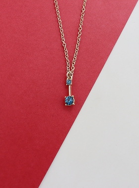 欧美金色项链海蓝色宝石吊坠时尚百搭个性项链