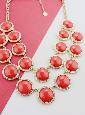 金色欧美复古做旧双层红色项链时尚百搭个性项链