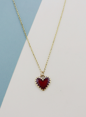 LK欧美红色珐琅爱心项链精致气质优雅时尚百搭个性简约ins风