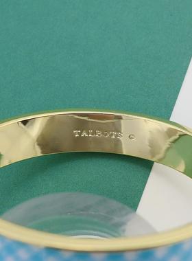 金边天蓝色白色格子款格纹时尚简约百搭弹簧磁石手镯