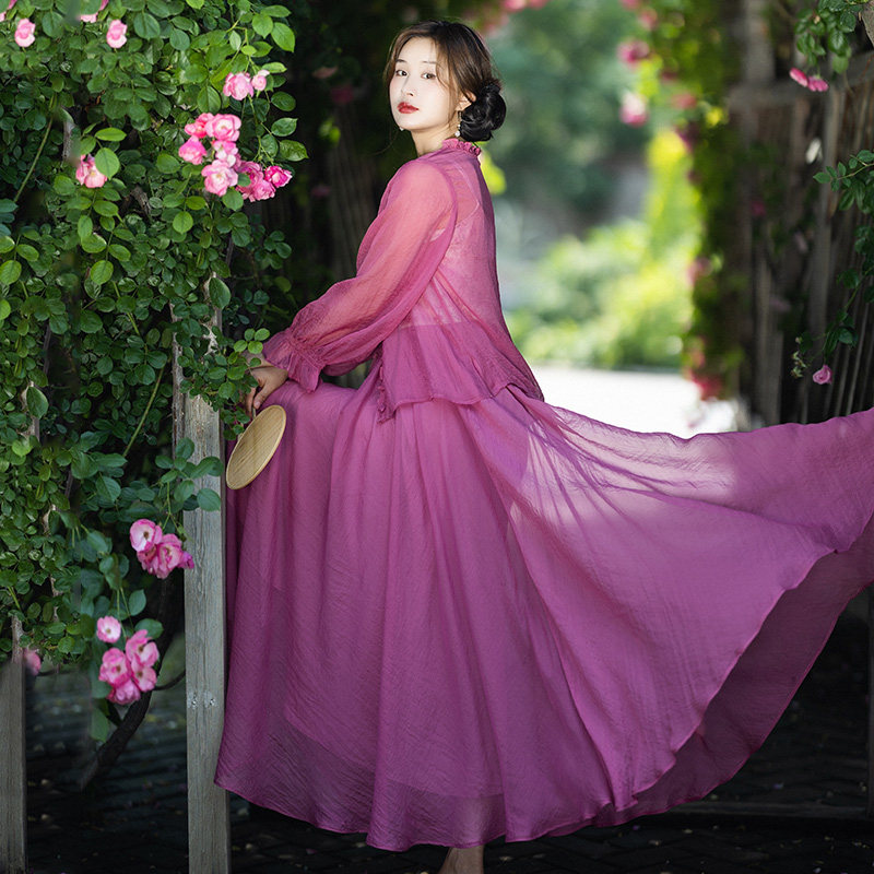 现货【石蕊】文艺浪漫吊带连衣裙女长袖开衫外搭夏季汉服粉色套装,淘宝优惠券,粉丝福利购,淘宝优惠卷