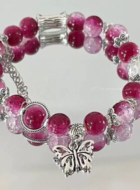 【酒红碎花】蝴蝶手链闺蜜小众显白高颜值友谊闺蜜手串ins风时尚