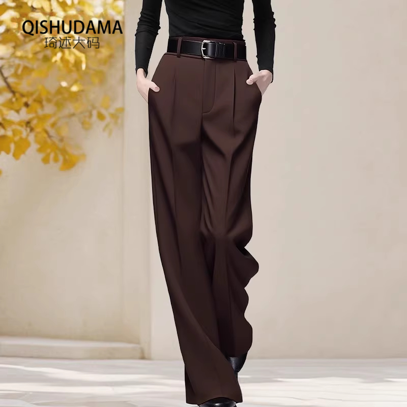 欧洲站高腰直通西装裤子女百搭气质职业长裤垂感阔腿裤2025秋冬季 - 图0