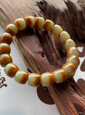 和田玉桶珠手链半皮半玉男士女士手串卡12珠子