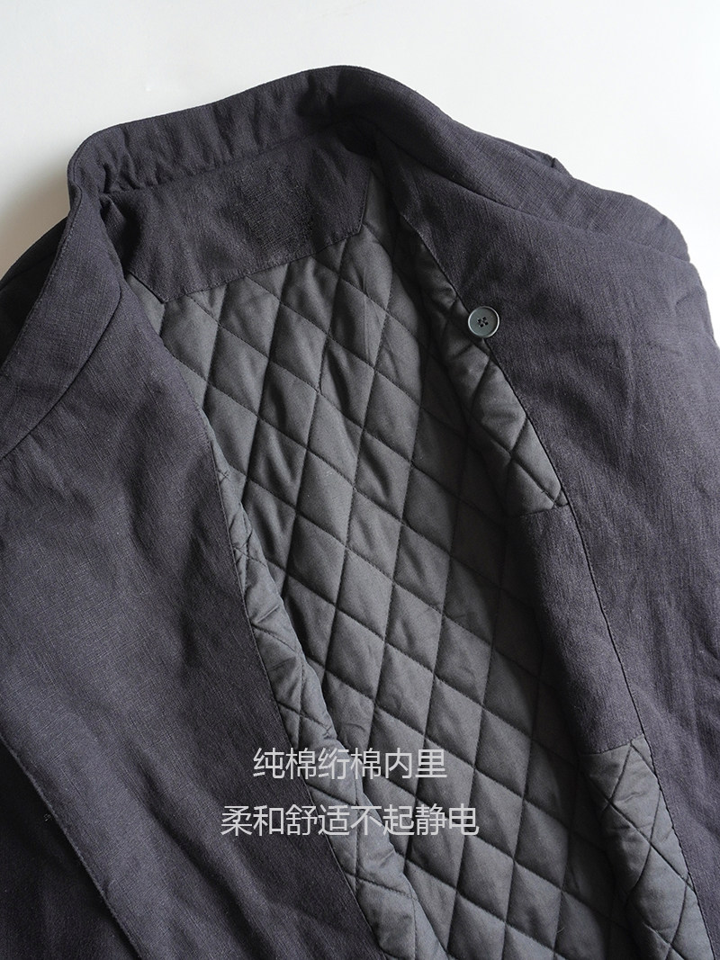 秋冬男士新款中式复古棉麻斜襟唐装棉衣青年潮流中长款纯色棉袍,淘宝优惠券,粉丝福利购,淘宝优惠卷