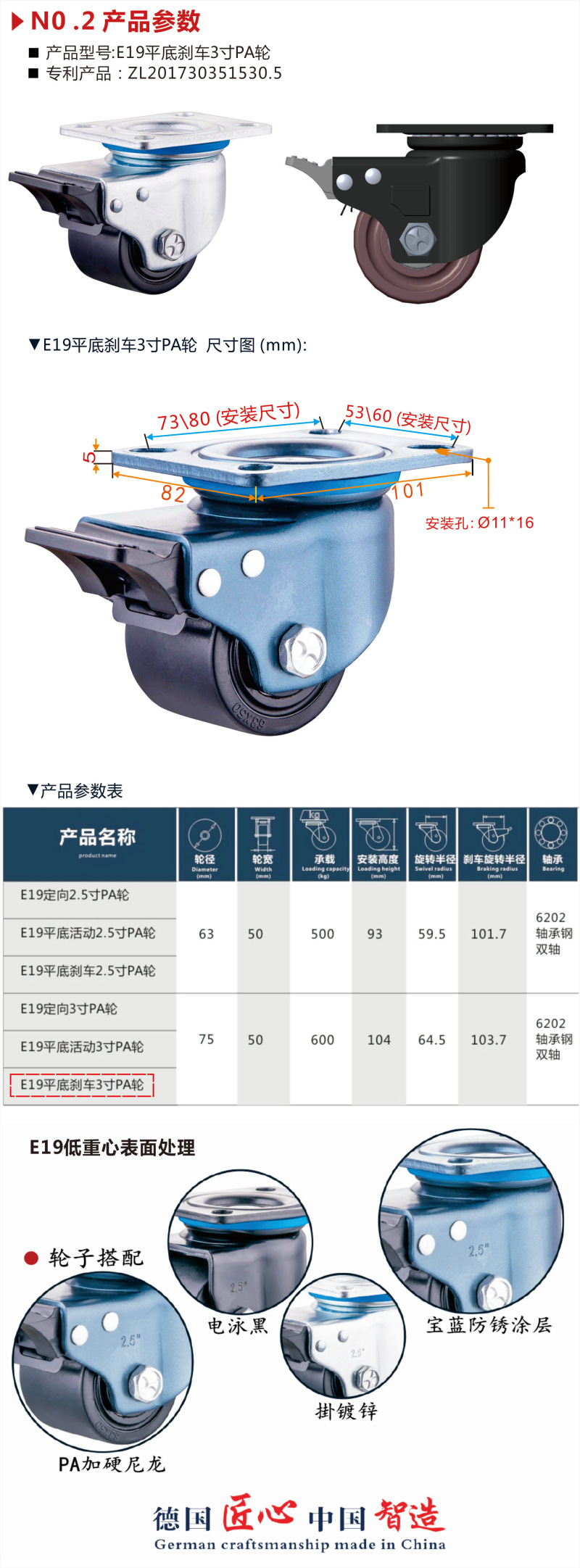 德国EGT易加力2.5寸3寸低重心万向轮脚轮重型巨无霸工业设备轮 - 图2