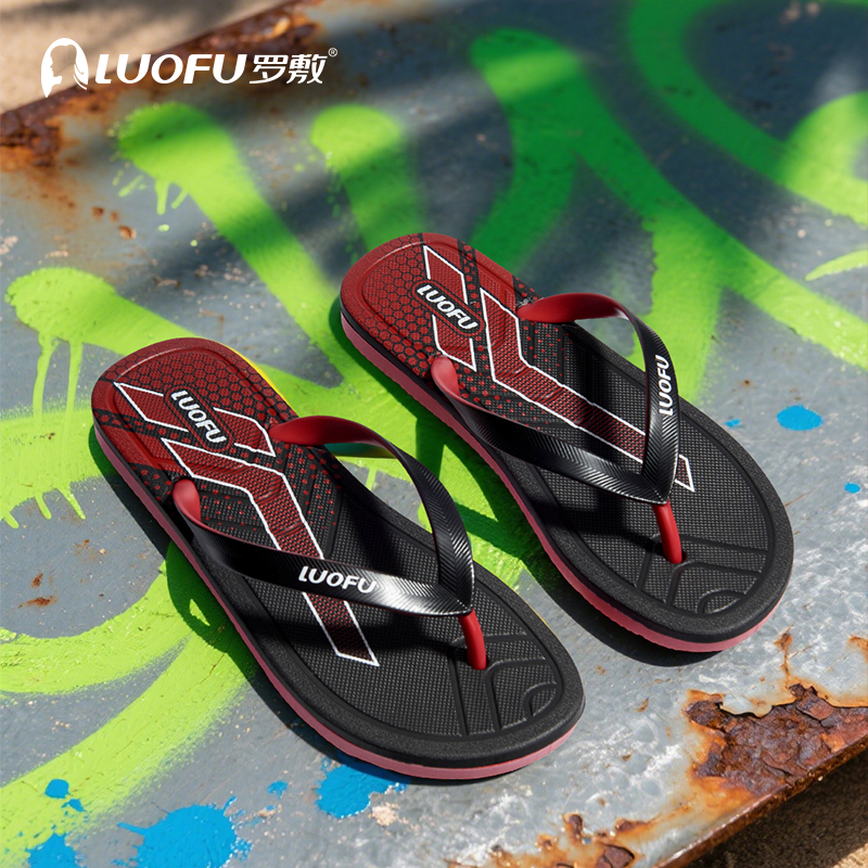 罗敷LUOFU人字拖男夏时尚休闲防滑舒适夹趾外穿平底沙滩凉拖鞋ins - 图0