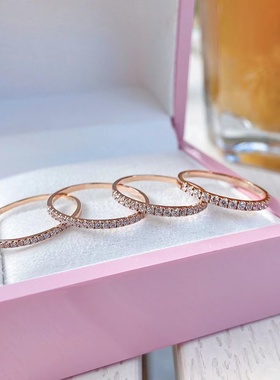 大福18K金钻石排戒时尚轻奢ins风玫瑰金戒指个性简约