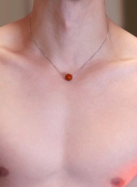 纯银南红盒子链中性原创