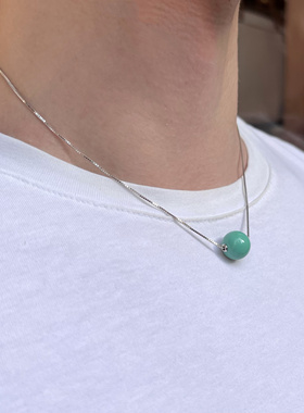 天然绿松石锁骨链项链925纯银链圆珠素款女款中性简约