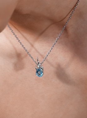 男女天然宝蓝色托帕石吊坠项链925纯银原创小众正品重工高定礼物