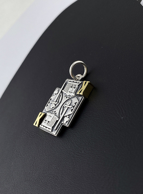 纯银扑克牌国王K男项链朋克嘻哈