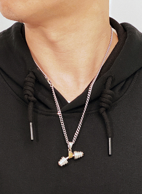 纯银旋动哑铃项链男健身锁骨链