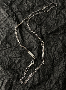 纯银男生拼接不对称项链个性小众