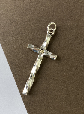 纯银金色极光十字男吊坠
