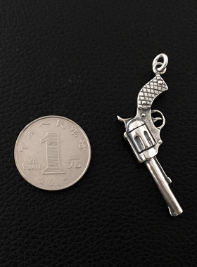 不拘S925纯银磨旧手qiang男士吊坠欧美朋克个性项坠