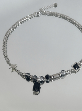 创意小众轻奢黑宝石几何项链男女