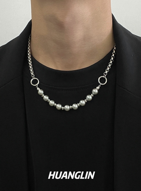 朋克小众珍珠钛钢中性锁骨链