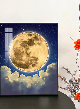 现代简约月亮星空客厅装饰画氛围感卧室大海夜景立体蓝牙音响挂画