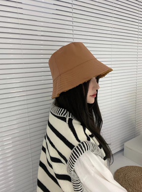 热巴同款双面渔夫帽子女日系潮白色羊羔绒水桶帽冬季毛绒保暖盆帽