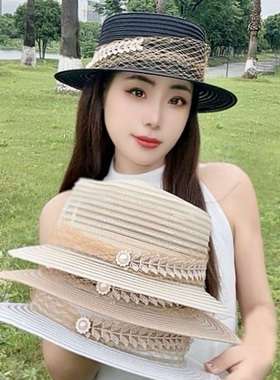 法式赫本风网纱礼帽女夏透气优雅