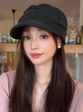山本风日系亚麻褶皱文艺鸭舌帽女