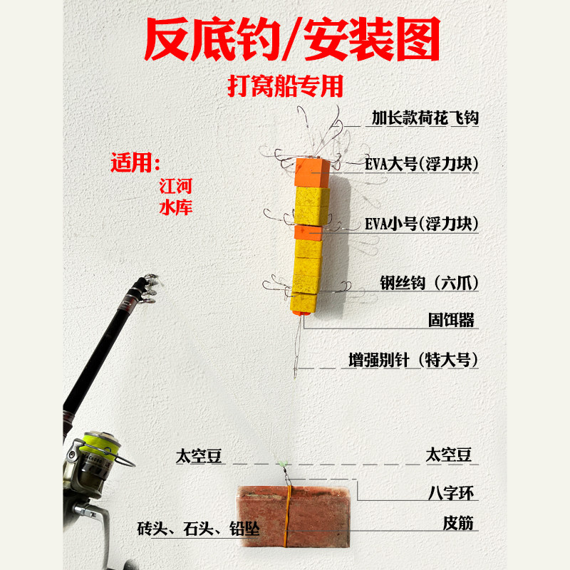 新型反底钓主攻鲢鳙钓组全方位荷花飞钩套装鱼钩打窝船专用翻板钩,淘宝优惠券,粉丝福利购,淘宝优惠卷