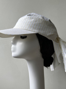 原创条纹休闲个性简约绑带鸭舌帽户外防嗮护颈帽遮阳头巾棒球帽