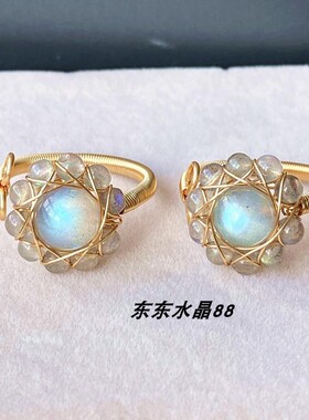 天然然拉长石月光石戒指