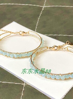 绕线手工14k包金手镯海蓝宝饰品